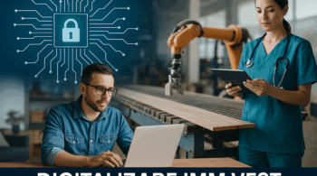 Reprezentare Vizuală a Programului Digitalizare IMM Vest 2025 – Echipamente IT Moderne, Software Avansat și Transformare Tehnologică în Mediul de Afaceri