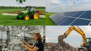 Imagine realistă care reflectă investițiile eligibile prin programul de finanțare PR/NE/2025/P1/RSO1.3/1/2 – construcții, echipamente tehnologice, digitalizare, economie circulară, sănătate, textile, energie verde, TIC, turism și agroindustrie.