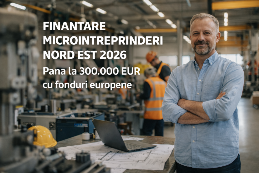 Microintreprineri Nord Est 2026 Finantare 300.000 Euro finantare microintreprinderi nord est 2026 fabrica productie echipamente fonduri europene
