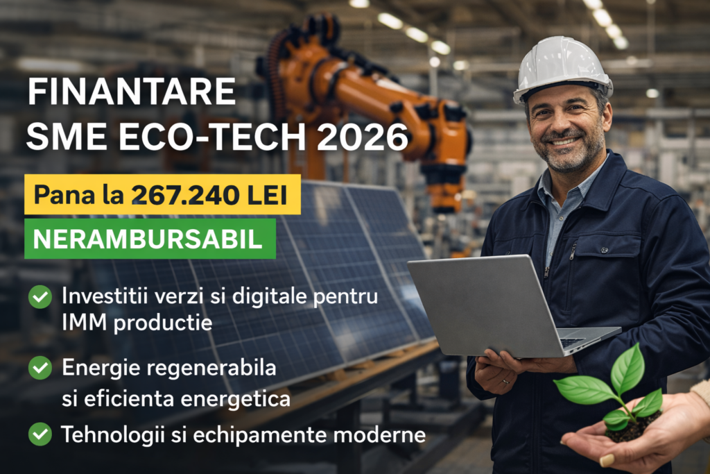 finantare SME Eco-Tech 2026 investitii productie energie regenerabila echipamente industriale
